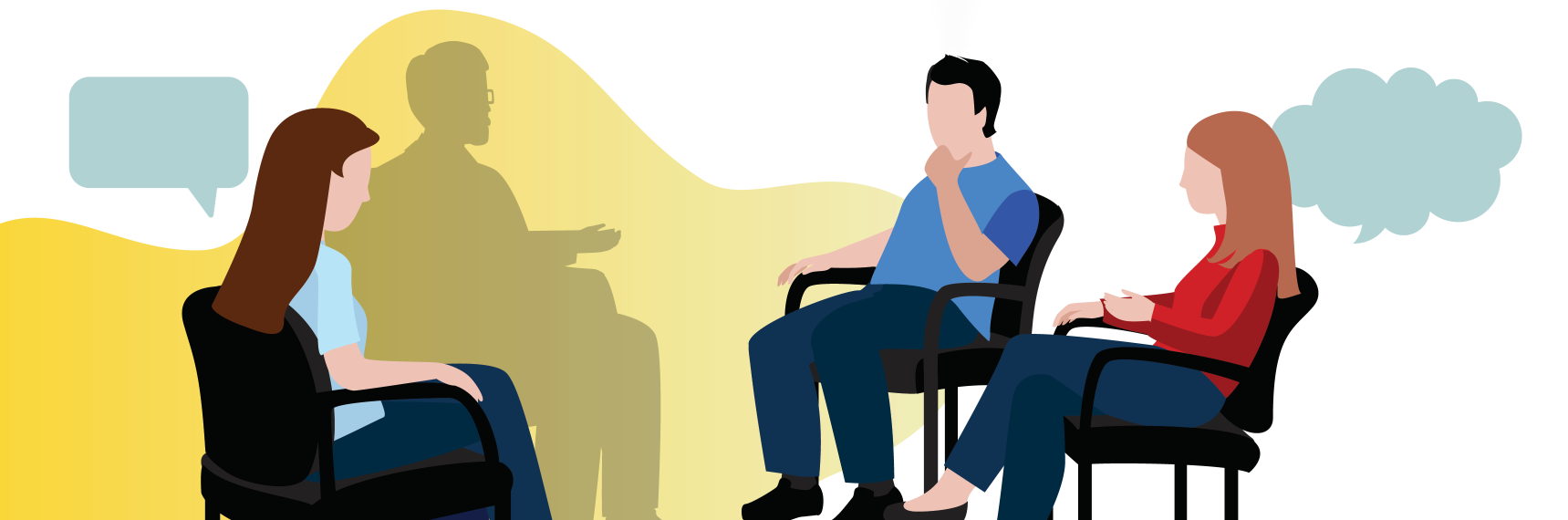 An abstract image illustrating people sitting in an interview